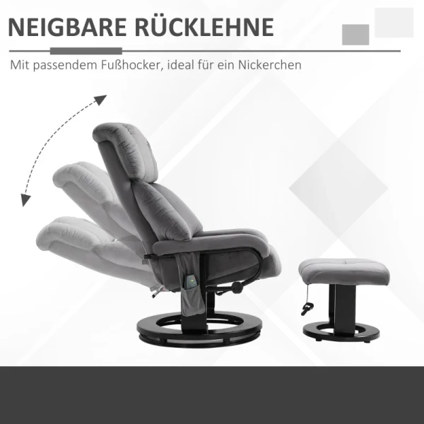  Massagestoel TV-stoel Relaxstoel Met Ligfunctie Fauteuil Met Kruk Massagefunctie Fluweelachtig Polyester Grijs 76 X 80 X 102 Cm 6