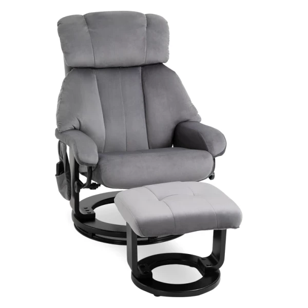 Massagestoel TV-stoel Relaxstoel Met Ligfunctie Fauteuil Met Kruk Massagefunctie Fluweelachtig Polyester Grijs 76 X 80 X 102 Cm 1