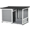  Massief Hout 2 Kom Hondenkennel Veranda Weerbestendig 103cm X 62cm X 66cm Grijs + Wit 1