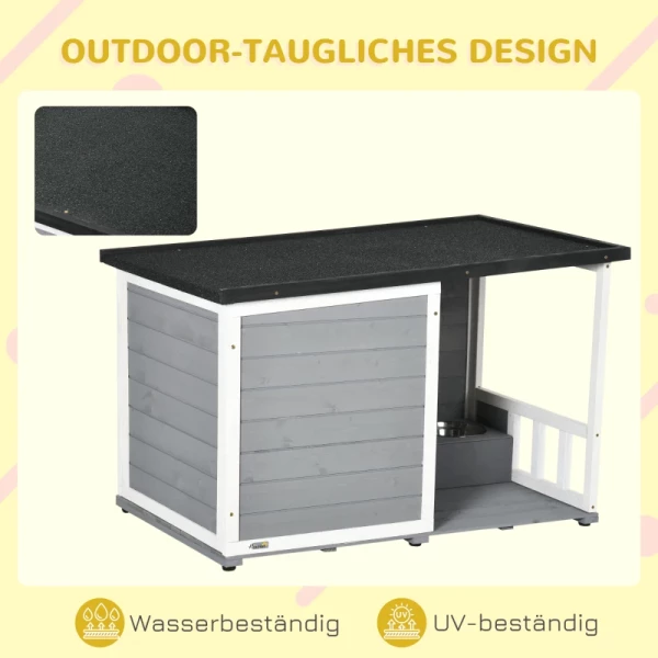  Massief Hout 2 Kom Hondenkennel Veranda Weerbestendig 103cm X 62cm X 66cm Grijs + Wit 6