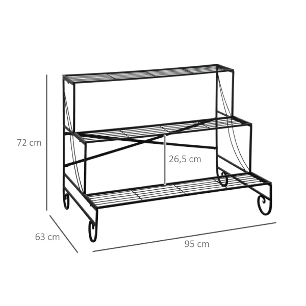  Metalen Bloemenrek 3 Lagen Zwart 95 X 63 X 72 Cm 3