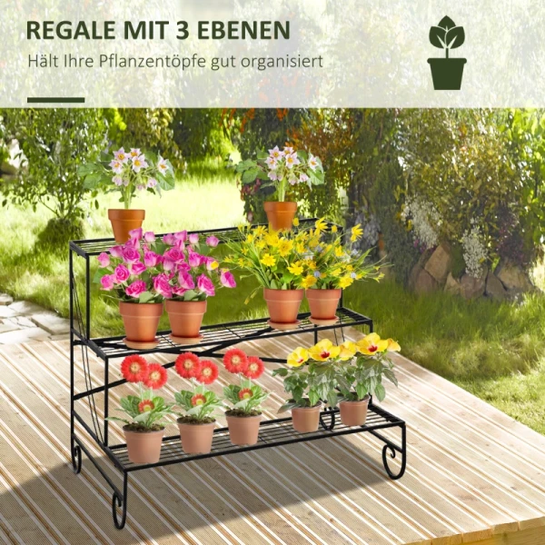  Metalen Bloemenrek 3 Lagen Zwart 95 X 63 X 72 Cm 4