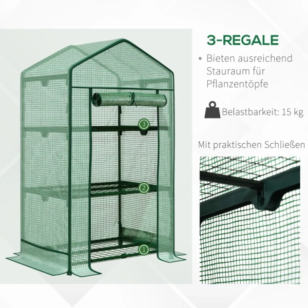  Mini Broeikas Kweekkas Met Folie Cover En 3 Legplanken Roldeur Groentebed Groen 69 X 49 X 125 Cm 6