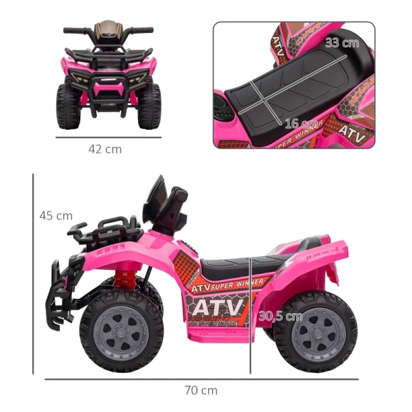  Mini Elektrische Quad Kinderen Elektrische ATV Kinderwagen Koplamp Kindervoertuig Kindermotor Elektrische Quad Voor 18-36 Maanden Kinderen Metaal PP Kunststof Roze 70 X 42 X 45 Cm 3