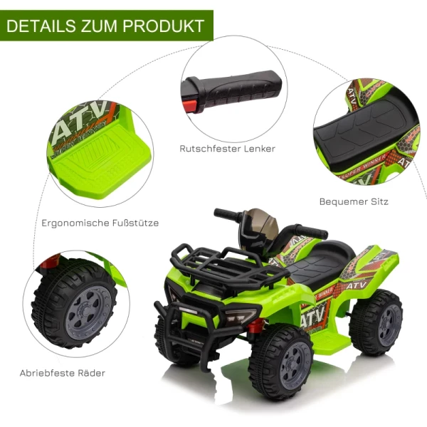  Mini Elektrische Quad Kinderen Elektrische ATV-kinderwagen LED-koplamp Kindervoertuig Kindermotor Elektrische Quad Voor 18-36 Maanden Kinderen Metaal PP Kunststof Groen 70 X 42 X 45 Cm 5