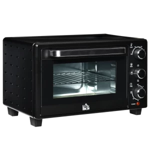  Mini-oven 21L Met 1 Draadframe En 1 Bakplaat 3 Kookstanden 100 °C-230 °C Regelbare Temperatuur Mini-oven 1400W Pizzaoven Met Grill RVS Glas Zwart + Zilver 1