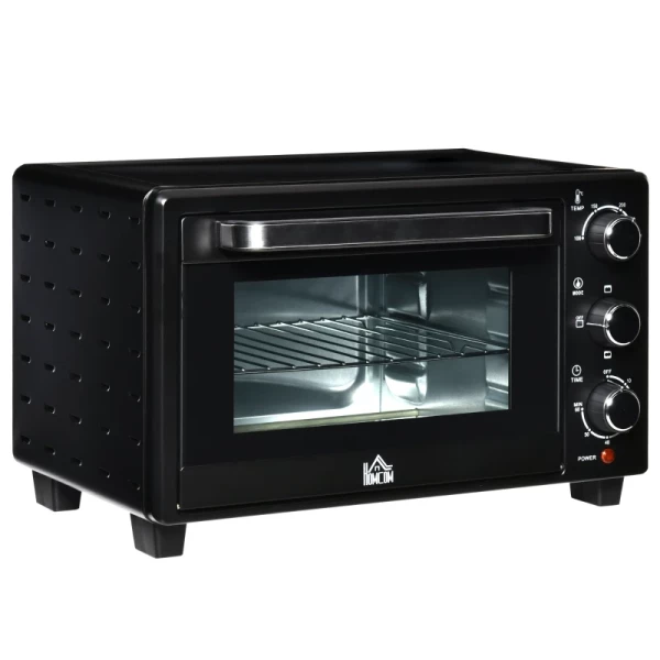 Mini-oven 21L Met 1 Draadframe En 1 Bakplaat 3 Kookstanden 100 °C-230 °C Regelbare Temperatuur Mini-oven 1400W Pizzaoven Met Grill RVS Glas Zwart + Zilver 1