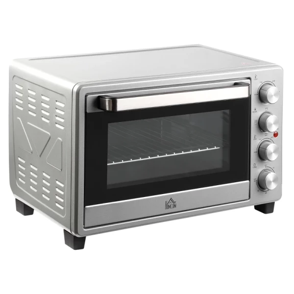 Mini-oven 32L 1600W Elektrische Mini-oven Met Slak Lekbak Metaal Roestvrij Staal Glas Zilver 52,2 X 38,1 X 33,5 Cm 1