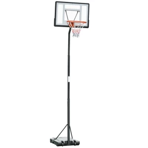  Mobiele Basketbalstandaard, Basketbalring Met Standaard, In Hoogte Verstelbaar, Staal + Kunststof, Zwart, 90 X 165 X 302-352 Cm 1