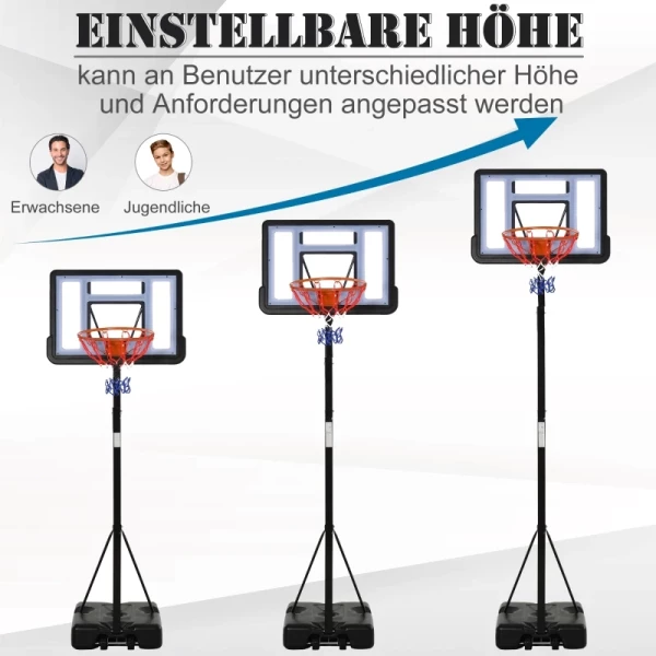  Mobiele Basketbalstandaard, Basketbalring Met Standaard, In Hoogte Verstelbaar, Staal + Kunststof, Zwart, 90 X 165 X 302-352 Cm 6