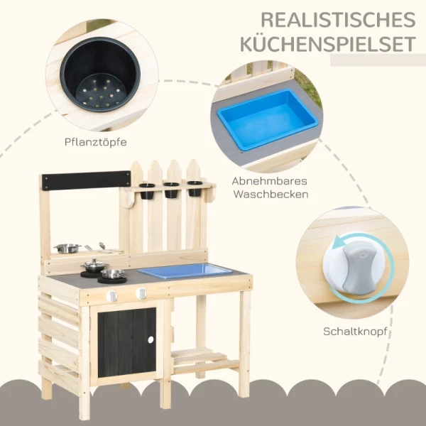  Modderkeuken Buitenzand Speelset Van Hout Tuinkeuken Speeltafel Zand Met Plantenpotten Rvs Accessoires Speelgoedset Speelgoedkeuken Voor 3-7 Jaar 81,5 X 46 X 102,5 Cm 5