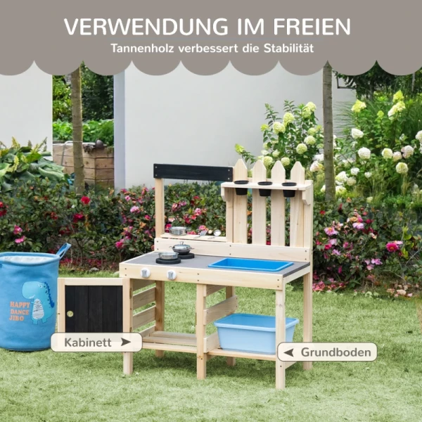  Modderkeuken Buitenzand Speelset Van Hout Tuinkeuken Speeltafel Zand Met Plantenpotten Rvs Accessoires Speelgoedset Speelgoedkeuken Voor 3-7 Jaar 81,5 X 46 X 102,5 Cm 7