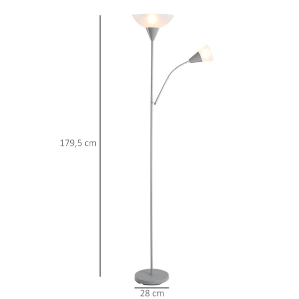 Moderne Vloerlamp 2 Koppen Verstelbaar Leeslicht, Staande Lamp, Ontwerp Met Dubbele Koppen Met Stalen Voet, Zilver, Wit, 28 X 28 X 179,5 Cm 3