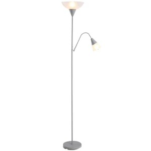  Moderne Vloerlamp 2 Koppen Verstelbaar Leeslicht, Staande Lamp, Ontwerp Met Dubbele Koppen Met Stalen Voet, Zilver, Wit, 28 X 28 X 179,5 Cm 1
