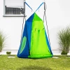  Nestschommel Met Tent Ø100 Cm Tuinschommel Met Deur En Raamplaat Schommel Kinderschommel Ronde Kinderschommel Tot 200 Kg Metaal Groen + Blauw 4