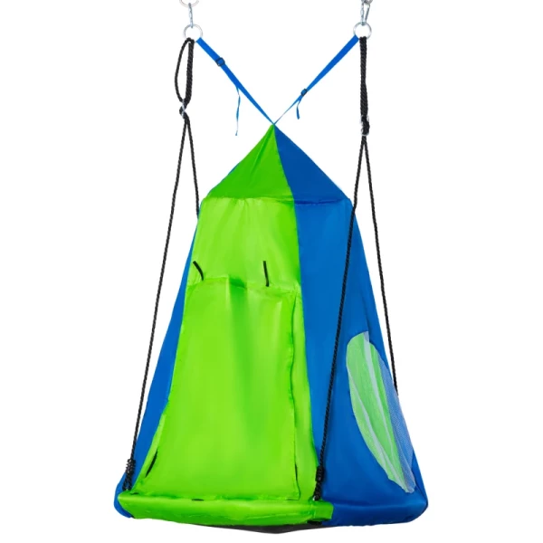  Nestschommel Met Tent Ø100 Cm Tuinschommel Met Deur En Raamplaat Schommel Kinderschommel Ronde Kinderschommel Tot 200 Kg Metaal Groen + Blauw 10