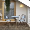  Ø 61 Cm Tuinzitgroep 3-delige Bistroset 1 Tafel + 2 Klapstoelen Voor Terras Balkon Staalblauw 9