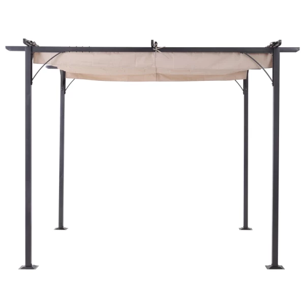  Ombouwpaviljoen Tuinpaviljoen Met Schuifdak D.m.v. Kabel Waterafstotende Zonnekap UV-bestendig Metaal + Polyester Beige 3 X 3 X 2,3 M 6