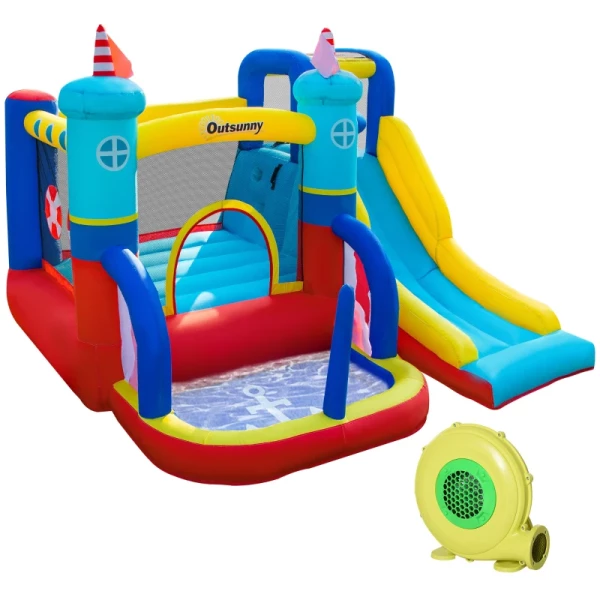 Opblaasbaar Springkasteel Met Blazer Waterpark Voor Kinderen Opblaasbare Glijbaan Indoor En Outdoor Klimwand Trampoline Met Draagtas Voor Kinderen Van 3 Tot 8 Jaar 265 X 260 X 200 Cm 1