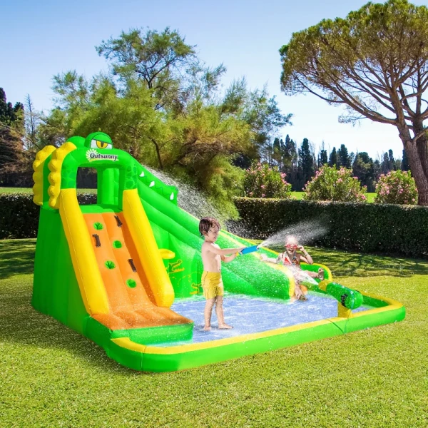  Opblaasbaar Springkasteel Met Blower Waterglijbaan Speelbad Opblaasbaar Waterspeelcentrum Met Glijbaan Waterpark Opblaasbaar Peuterbad Vanaf 3 Jaar 380 X 285 X 225 Cm 2