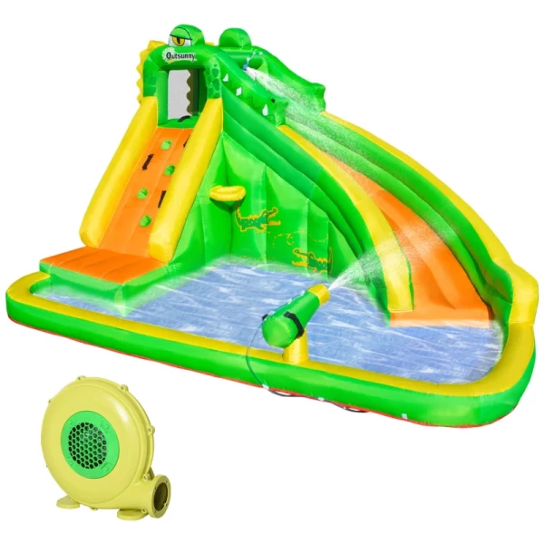 Opblaasbaar Springkasteel Met Blower Waterglijbaan Speelbad Opblaasbaar Waterspeelcentrum Met Glijbaan Waterpark Opblaasbaar Peuterbad Vanaf 3 Jaar 380 X 285 X 225 Cm 1