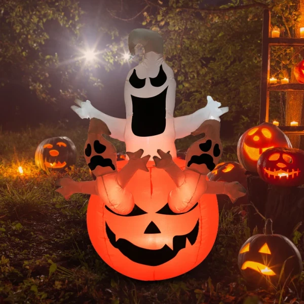  Opblaasbare Pompoen Ghost Ghost Halloween Decoratie Figuur Luchtfiguur Met LED-verlichting, Polyester, 120x120x180cm 10