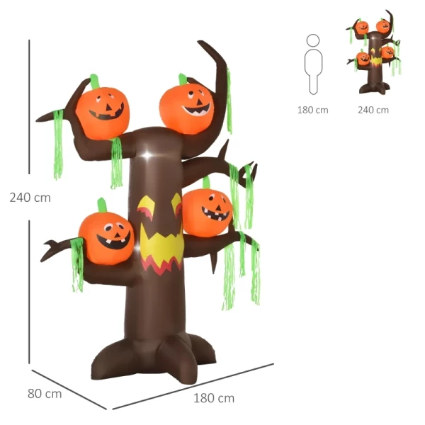  Opblaasbare Spookboom Pompoen Halloween Decoratie Lucht Figuur Met LED-verlichting, Polyester, 180x80x240cm 3