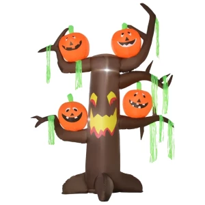  Opblaasbare Spookboom Pompoen Halloween Decoratie Lucht Figuur Met LED-verlichting, Polyester, 180x80x240cm 1