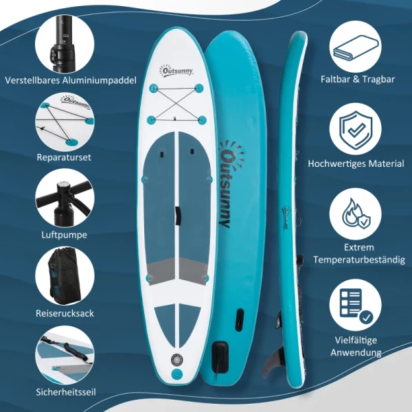  Opblaasbare Surfplank 320 Cm Surfplank SUP-board Kajak Stand-up Board Opblaasbare SUP-boardset Met Verstelbare Peddel Kajakzitting Opvouwbaar EVA Antislip Incl. Accessoires Wit + Blauw 4