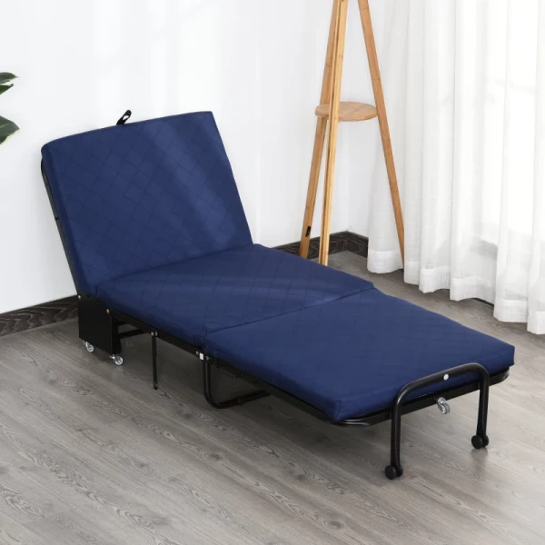  Opklapbaar Logeerbed, 2-in-1 Opklapbed Met Wielen, In Hoogte Verstelbare Hoofdeinde, Staal + Schuim, Blauw, 184 X 65 X 26 Cm 2