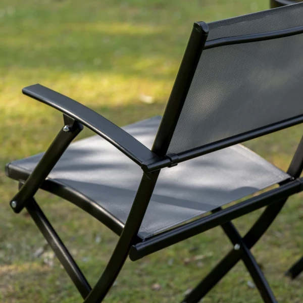  Opklapbare 3-delige Zitgroep. Balkonset Balkonmeubel 1 Tafel + 2 Stoelen Tuinmeubelset Zitset Metaal Gaas Zwart + Grijs 8