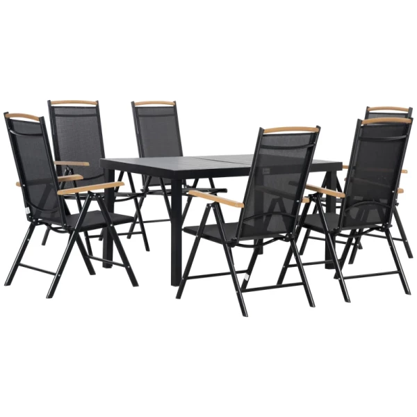  Opklapbare Zitgroep 7 Stuks. Balkonset Balkonmeubel 1 Tafel + 6 Stoelen Tuinmeubelset Zitset Aluminium Gaas Zwart 11