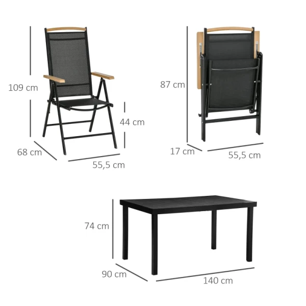  Opklapbare Zitgroep 7 Stuks. Balkonset Balkonmeubel 1 Tafel + 6 Stoelen Tuinmeubelset Zitset Aluminium Gaas Zwart 3