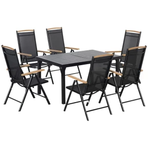  Opklapbare Zitgroep 7 Stuks. Balkonset Balkonmeubel 1 Tafel + 6 Stoelen Tuinmeubelset Zitset Aluminium Gaas Zwart 1