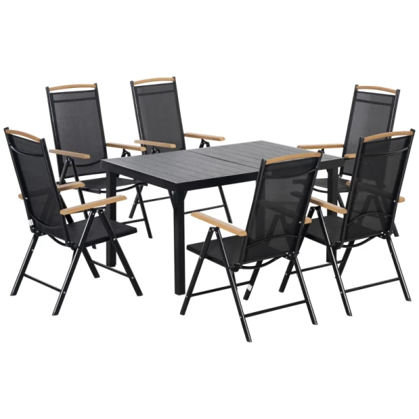 Opklapbare Zitgroep 7 Stuks. Balkonset Balkonmeubel 1 Tafel + 6 Stoelen Tuinmeubelset Zitset Aluminium Gaas Zwart 1