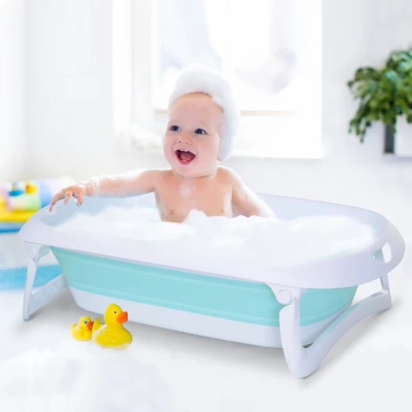  Opvouwbaar Babybadje, Ergonomisch Babybadje, Antislip, Opvouwbaar, Kunststof, Lichtgroen, 80 X 48 X 21 Cm 2