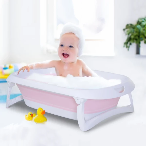  Opvouwbaar Babybadje, Ergonomisch Babybadje, Antislip, Opvouwbaar, Kunststof, Roze, 80 X 48 X 21 Cm 2