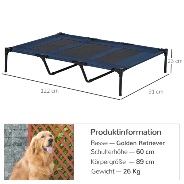  Opvouwbare Hondenmand Outdoor Hondenmand Verhoogde Standaard 122cm X 92cm X 23cm Blauw + Zwart 3