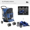  Opvouwbare Huisdierenbuggy Met 1 Mand, 2 Bekerhouders, 75cm X 45cm X 97cm, Blauw 5