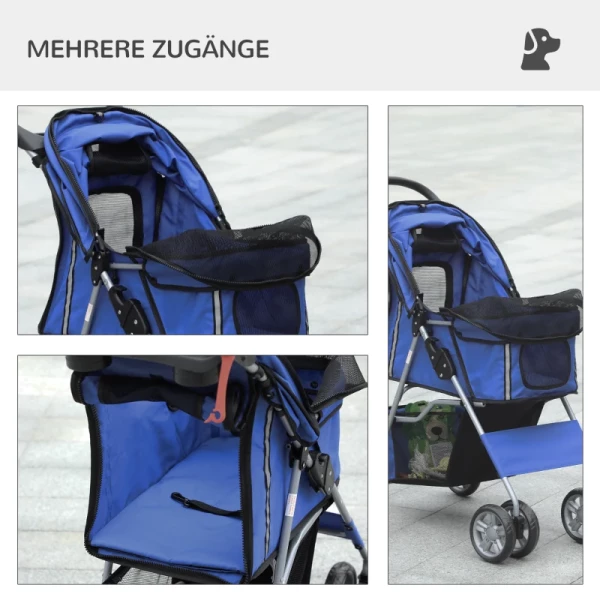  Opvouwbare Huisdierenbuggy Met 1 Mand, 2 Bekerhouders, 75cm X 45cm X 97cm, Blauw 8