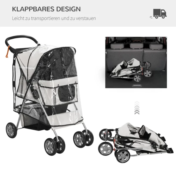  Opvouwbare Huisdierenbuggy Met 1 Mand, 2 Bekerhouders, 75cm X 45cm X 97cm, Grijs 5