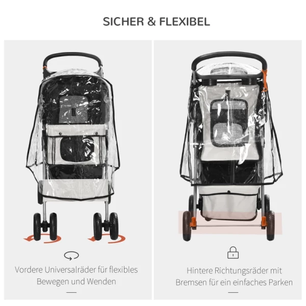  Opvouwbare Huisdierenbuggy Met 1 Mand, 2 Bekerhouders, 75cm X 45cm X 97cm, Grijs 6