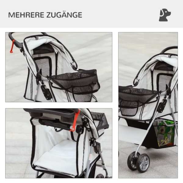  Opvouwbare Huisdierenbuggy Met 1 Mand, 2 Bekerhouders, 75cm X 45cm X 97cm, Grijs 8