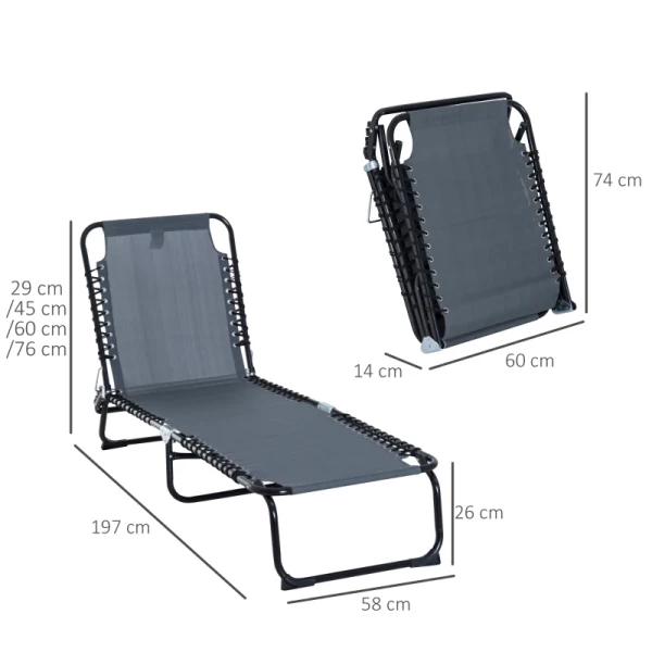  Opvouwbare Ligstoel 4-traps Rugleuning Donkergrijs 197cm X 58cm X 76cm 3