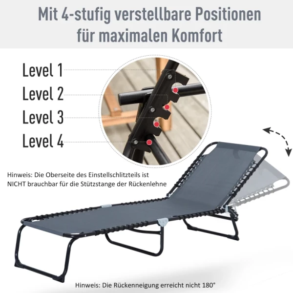  Opvouwbare Ligstoel 4-traps Rugleuning Donkergrijs 197cm X 58cm X 76cm 4