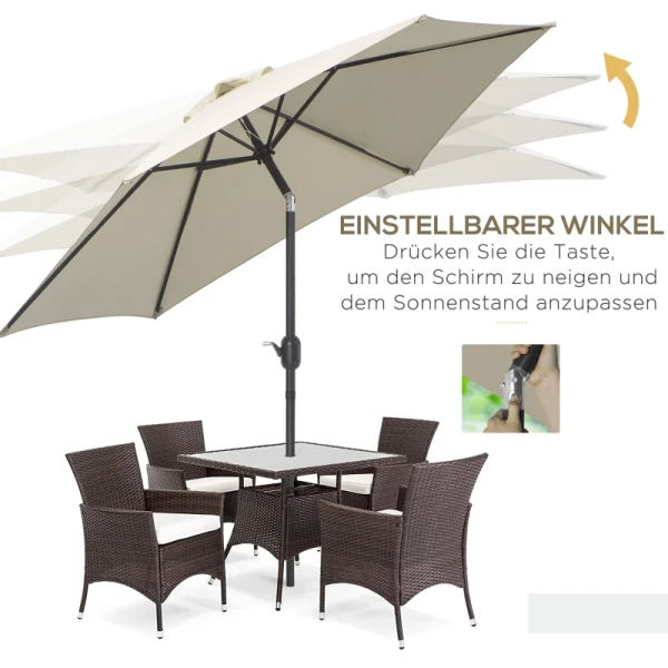  Opvouwbare Paraplu Parasol Tuinparasol Markt Paraplu Met Handslinger Aluminium 180/㎡ Polyester Beige ∅2,7 X 2,35 M 5