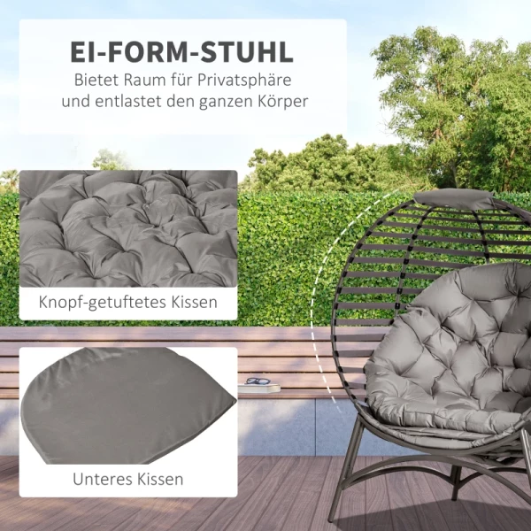  Papasan Stoel Tuinstoel 2 Mand Stoel Met Kussen Ovaal Loungestoel Mand Opklapbaar Balkon Terras Buiten/binnen Zandbruin Staal 118 X 75 X 139 Cm 5