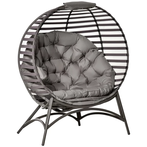 Papasan Stoel Tuinstoel 2 Mand Stoel Met Kussen Ovaal Loungestoel Mand Opklapbaar Balkon Terras Buiten/binnen Zandbruin Staal 118 X 75 X 139 Cm 1