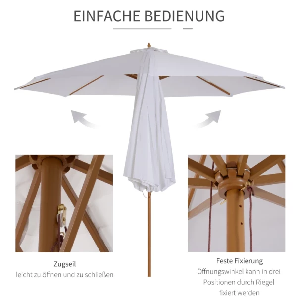  Parasol Hout 300 Cm Houten Parasol Tuinparasol Balkonparasol Bamboe Creme Wit 5