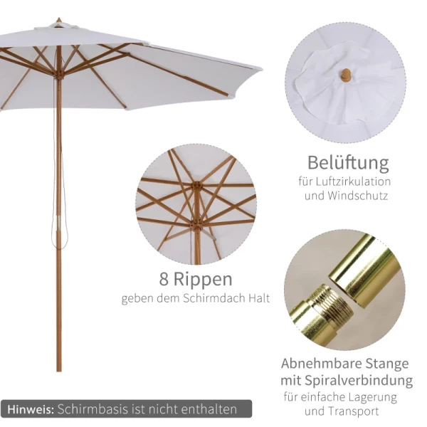  Parasol Hout 300 Cm Houten Parasol Tuinparasol Balkonparasol Bamboe Creme Wit 6